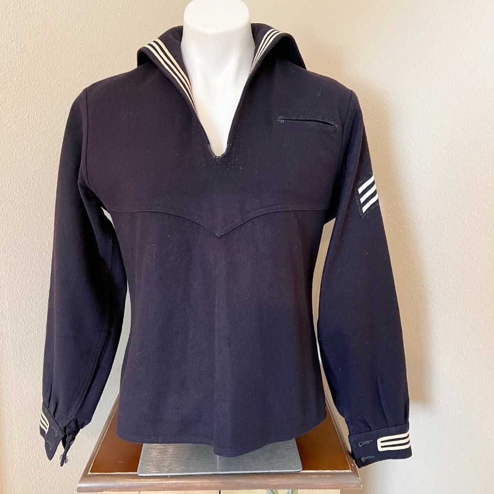 Navy Blue Military Sailor-Style Wool Jacket